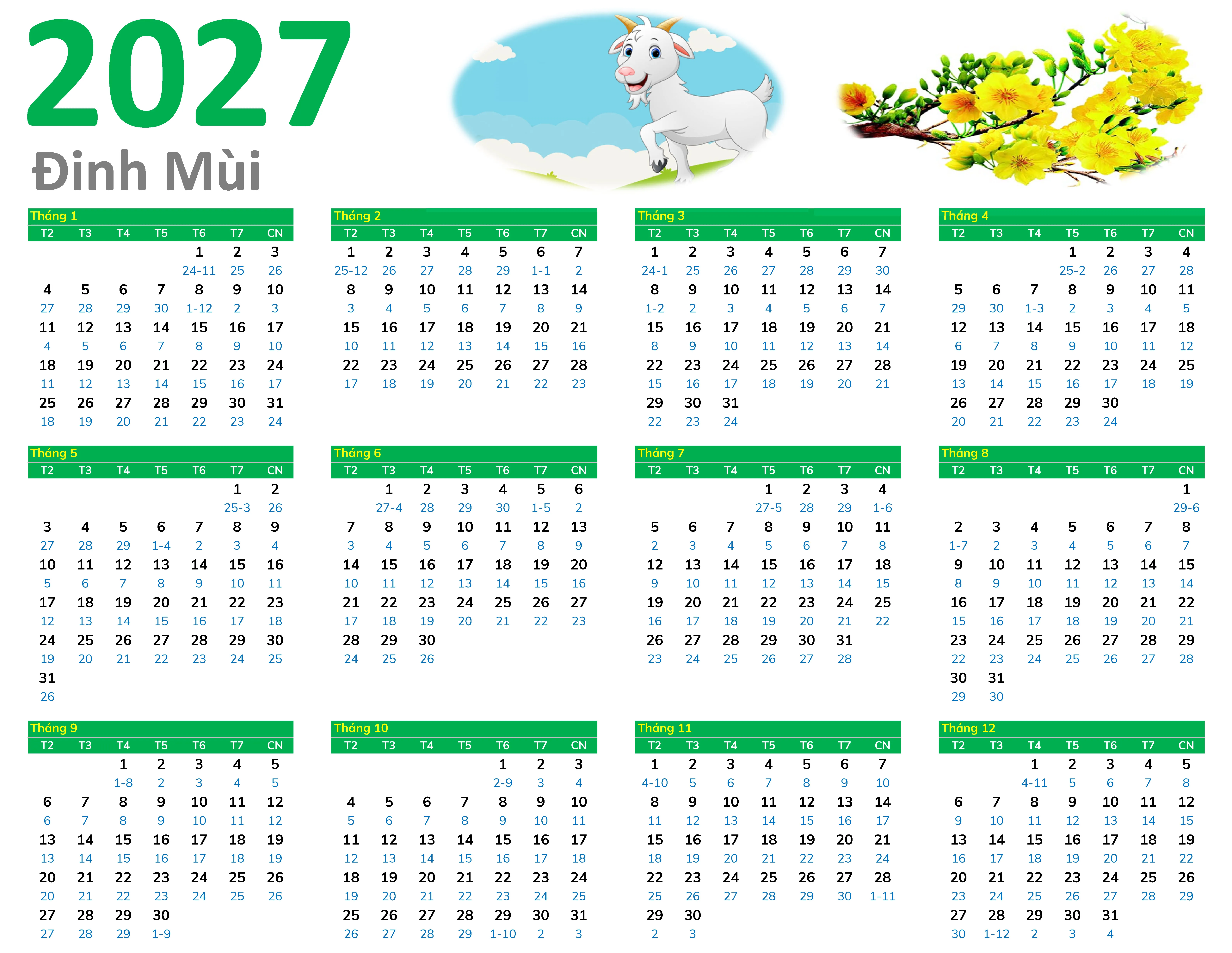 Lịch Vạn Sự Năm 2027 Excel 14